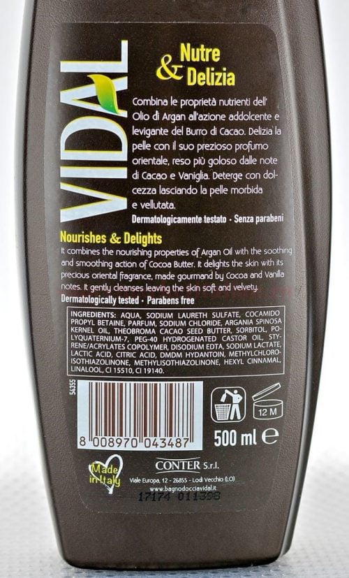Gel de duș Vidal cu ulei de argan și unt de cacao 500 ml