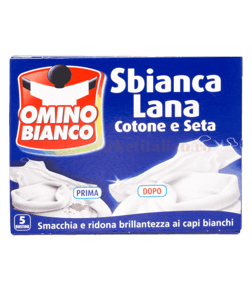 Aditiv pete Omino Bianco pentru lână, bumbac și mătase 5 pliculețe