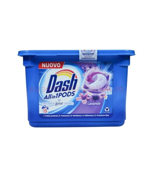 Detergent Dash Pods All in 1 cu Lavandă 15 Pernuțe